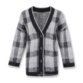 20ALW197Fashion design plaid check woman knit sweater v neck drop shoulder jacquard knitwear sweater